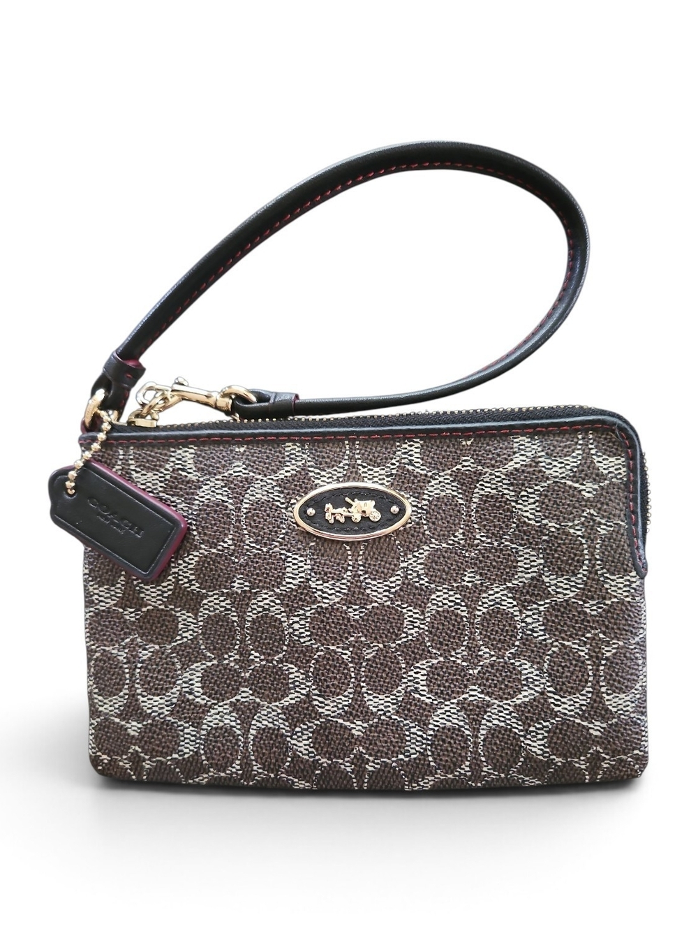 Coach Brown Signature C Monogram Wristlet with Hang Tag